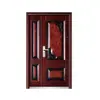 Puertas Dobles Estilo Chino con Diseño de Madera Falsa, Puertas de Entrada Antirrobo para Decoración del Hogar