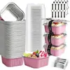 Caja cuadrada de aluminio para pastel personalizada transfronteriza, caja de embalaje de aluminio para postre mousse, embalaje desechable ecológico aislado