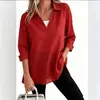 2026 Amazon Europa Transfronterizo Nuevo Top para Mujer de Cuello en V Color Sólido Algodón Lino Camisa Holgada Casual