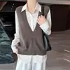 Colete 100% Lã Pura Feminino Camada V-neck Peça Externa Outono/Inverno 2026 Sem Mangas Cardigan Tricô Colete Suéter Colete