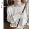 Camisa Básica de Gola Redonda para Mulheres no Outono e Inverno, Malha Interna Solta e Estilosa, Novo Top de Malha para o Início do Outono 2024