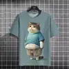 Verão 2025 novo T-shirt masculina de manga curta transfronteiriço AliExpress impressão 3D gato fofo gola redonda manga curta T-shirt top