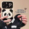 Adecuado para Funda de Teléfono Móvil Apple iPhone 17 Pro Max 15 Muñeco Panda de Peluche Cordón 16 Silicona 14 Linda Femenina