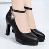 Zapatos de una sola capa, nuevos y elegantes, de moda occidental, estilo cheongsam, pasarela, tacones altos, para mujer, de larga duración, sin pies cansados, plataforma impermeable, zapatos de cuero para mujer
