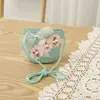 Chapéu de Palha de Sol para Meninas de Verão Chapéu de Sol de Palha Princesa Menina Doce Floral Aba Larga Proteção Solar de Praia Conjunto de Chapéu e Bolsa