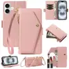 Adequado para iPhone 18 Pro Max com padrão de lichia, capa Apple 17E com cordão, capa flip tipo carteira transversal