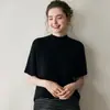 Suéter de Cachemir para Mujer de Manga Corta Otoño e Invierno Nuevo Cuello Alto Medio Manga Corta Color Sólido Jersey Tejido Lana Tejido Suéter Básico