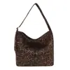 Bolso de hombro liso con estampado de leopardo de estilo casual, gran capacidad, bolsa de lona versátil para el trabajo y el ocio de la mujer