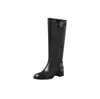 Botas de Caballero de Cuero de Vaca Completo con Hebilla Ajustable Estilo Británico Otoño/Invierno 2026 Tacón Medio Grueso Punta Redonda Cuero Genuino Botas Largas de Caña Alta Mujer