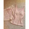 Pijama corto de verano nuevo, dulce y femenino, talla grande, para mujer 2026, conjunto de ropa para el hogar con camiseta sin mangas estampada de rayas rosas