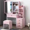 Tocador para dormitorio, tocador de maquillaje simple y moderno con espejo, mesita de noche con gabinete de almacenamiento, pequeño tocador de moda estilo influencer de Instagram para niñas