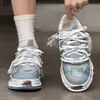 Tênis Casuais Discretos para Aumentar a Altura 7cm, Tênis Tendência Pintados em Jeans Respirável para Casal, Sapatos Unisex Solúveis