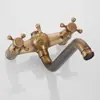 Misturador Antigo de Cobre com Manopla Única, Duas Furações, Chuveiro Retrô, Torneira de Banheira, Interruptor Único, Acessórios Europeus Dourados