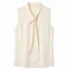 Camisa de Chiffon Estilo Coreano Verão Gola Assimétrica Fita Cor Sólida Simples Sem Mangas Camisa Feminina Comércio Exterior Pronta Entrega