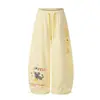 Pantalones Rayados de Pierna Ancha Bordados de Dibujos Animados Divertidos para Hombre, Pantalones Deportivos Sueltos Estilo Vibe, Pantalones Casuales Deportivos Largos