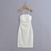 AliExpress Verano Nuevo para Mujer Jersey de Color Sólido Sin Mangas Plisado Ajustado con Abertura Vestido Corto de Tirantes