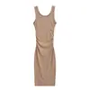 Vestido Sexy de Chica Caliente con Pliegues y Abertura Otoño e Invierno Nuevo para Mujer Puro Deseo Elástico Ajustado al Cuerpo Cadera Sin Mangas Falda Larga