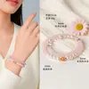 Pulsera de Cristal Rosa Natural con Perlas para Mujer, Diseño Original Fresco y Dulce, Joyería de Pulsera de Perla de Vidrio Fantasma Blanco