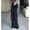 Conjunto de roupa para o início do outono para mulheres, estilo casual coreano, cardigã de manga longa liso, top regata e calça pantalona, um conjunto de três peças para vendas transfronteiriças