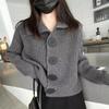 Produtos europeus cardigan das mulheres com decote em V manga comprida solta moda coreana grande fivela lapela malha top coat camisola tendência