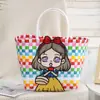 Bolsa Tecida Desenho Animado Fofo Xadrez Pequeno Fresco Bolsa Plástica Tecida DIY Cesta de Legumes Bolsa Venda por Atacado em Estoque