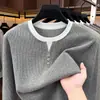 Suéter de malha masculino com gola Henry para comércio exterior transfronteiriço, suéter casual de manga longa para outono para homens, camiseta básica para homens de meia-idade e jovens