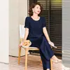 Traje de Verão Elegante e Digno para Mães Conjunto de Terno de Manga Curta para Mulheres de Meia-Idade e Idosas Patchwork de Renda Top Fino Calça de Perna Larga Conjunto de Duas Peças