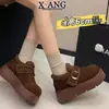 Zapatos de Mujer Estilo Birkenstock con Suela Gruesa para Aumentar la Altura, Hechos de Piel de Vaca, Forrados de Lana y Engrosados para Calidez, Mocasines sin Cordones, Zapatos Peludos