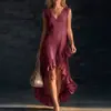2026 Europeo y Americano Transfronterizo Amazon Nueva Moda Romántico Sin Mangas Cuello en V Dobladillo con Volantes Algodón y Lino Vestido Largo