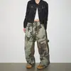 Pantalones de trabajo de camuflaje estilo callejero americano "Patchwork de Estampado de Leopardo" para Primavera/Otoño transfronterizos con cordón de contraste, jeans holgados de pierna ancha