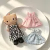 Ropa para muñeca gatita de piernas largas, ropa para muñeca labubu, overol a cuadros, tirantes, vestimenta para muñeca mini