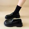 Mocasines de Suela Gruesa para Mujer, Estilo Británico, Zapatos de Cuero Negro, Nuevo Modelo 2025, Zapatos sin Cordones de Punta Redonda, Mocasines JK