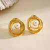 Brincos de Prata com Pérola Torcida Estilo Metal Europeu e Americano Brincos Geométricos de Alta Classe para Mulheres Personalidade Fashion Vintage