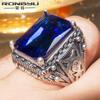 Rongyu deseo más vendido anillo retro de plata tailandesa zafiro cristal anillo cuadrado tallado para hombre dominante al por mayor