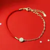 Pulsera de Doble Capa de Cuerda Roja para Pantorrilla para Mujer, Diseño Simple y Único, Círculo Lindo Geométrico Incrustado con Diamantes, Versión Coreana para el Año de Nacimiento