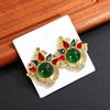 Aretes Retro Franceses Ojo de Gato Diamante Esmalte Goteo de Aceite Antigüedad Lujo Ligero Exagerados Tridimensionales Estilo Corte Aretes de Moda