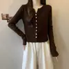 Cardigã de malha fino preto de manga longa para outono e inverno, jaqueta suéter externa curta de corte justo para mulheres baixinhas