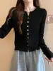 Cardigan de Tricô Fino Preto de Manga Longa para Outono e Inverno, Peça Externa Curta Emagrecedora, Jaqueta Suéter