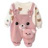 Macacão infantil para menina estilo western outono e inverno 0 roupas infantis 3 roupas infantis menina de um ano conjunto de duas peças forrado com fleece