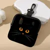 Porta-moedas Redondo Estampa Gato Preto Couro Artificial Impermeável Couro Sintético Bolsa de Armazenamento com Zíper Mini Bolsa Multifuncional para Fones de Ouvido