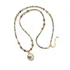 Cadena Larga para Suéter con Colgante de Nudo de Cuerda Tejida Hecho a Mano de Diseño Vintage, Piedra Natural y Borla, Collar con Flor, con un Toque de Lujo para Mujer