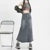 Saia Jeans Vintage Feminina Verão Fina 2024 Nova Cintura Alta Emagrecedora Midi Cauda de Peixe