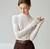 Suéter de Lana 100% Bai Cai Rong Delgado Cuello Alto para Mujer Otoño Invierno Nuevo Color Sólido Manga Larga Tejido Capa Base Suéter Adelgazante