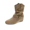 Botas Femininas Melard Khaki Estilo Quente Fundo Plano Salto Escondido Empilhadas 2026 Verão Novo Combinam com Saias Botas Curtas Birkenstock