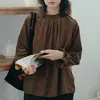 Vestido de Primavera 2025 Estilo Artístico Top de Pana Manga Larga Cuello Medio Alto Elegante Base Camisa Casual de Mujer