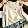 Camiseta de manga larga para niña, color liso, cuello redondo, 100% algodón puro, nuevo estilo primavera/otoño, top casual y moderno para niños y bebés de tamaño mediano y grande