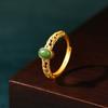 Anillo nacional de moda 2023 con diseño de nube auspiciosa calada e incrustaciones de Jaspe natural, anillo abierto estilo corte retro para mujer