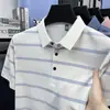 Nueva camiseta POLO de manga corta para hombre de verano, adecuada para padres de mediana edad y mayores, con cuello camisero, transpirable, a rayas, camiseta versátil para hombre