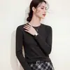 Top de cuello redondo de mezcla de lana merino, nueva colección otoño 2026, camiseta entallada para mujer, se puede usar como capa exterior o como capa interior