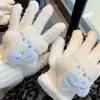 Luvas de Pelúcia Quentes Tricotadas de Cinco Dedos com Gatinho de Strass para Mulheres no Inverno, Versáteis à Prova de Frio e Vento para Ciclismo, Aconchegantes